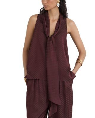 Reiss Tilly Jacquard Tie Neck Top