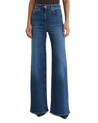 Reiss Jas High Rise Wide Leg Jeans in Mid Blue