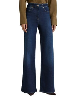 Reiss Jas High Rise Wide Leg Jeans in Dark Blue