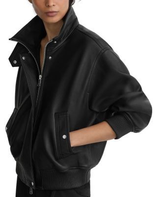 Reiss Cara Leather Bomber Jacket