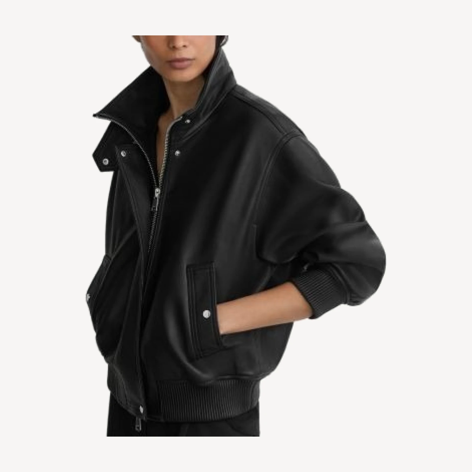 Reiss Cara Leather Bomber Jacket