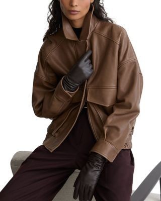 Reiss Maeve Leather Collared Jacket