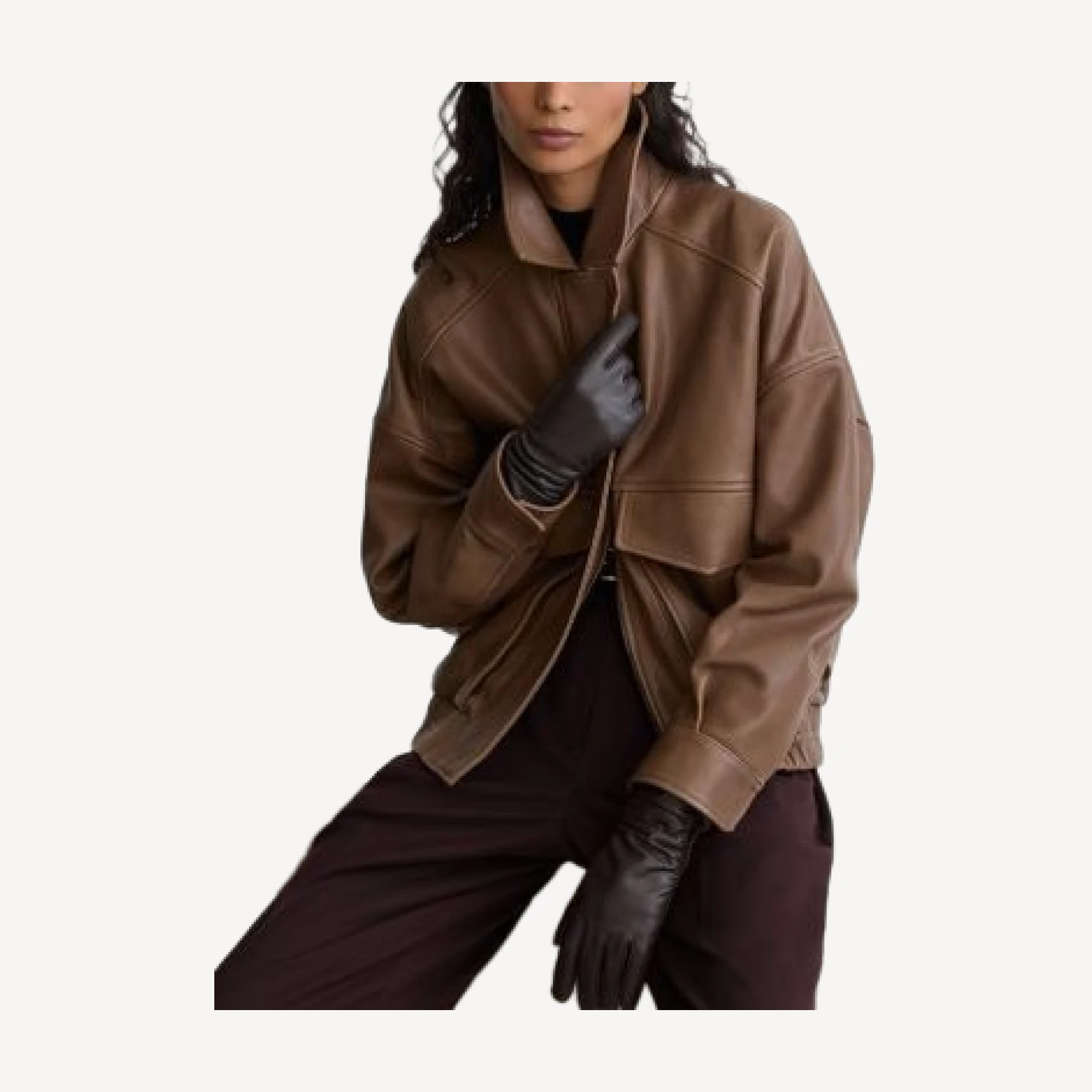 Reiss Maeve Leather Collared Jacket