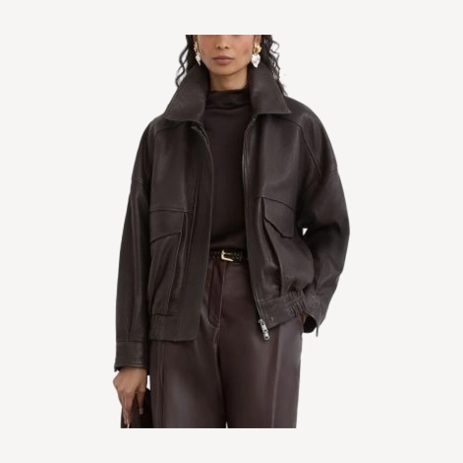 Reiss Maeve Grained Leather Collared Jacket