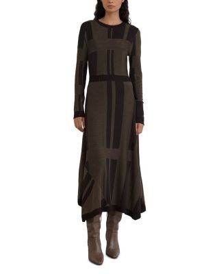 Reiss Felicity Geometric Knit Long Sleeve Midi Dress