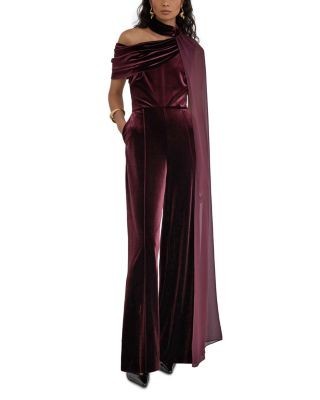 Reiss Petite Carrie Stretch Velvet One Shoulder Jumpsuit