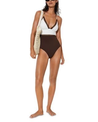 Reiss Ray Lattice Trim One Piece Swimsuit