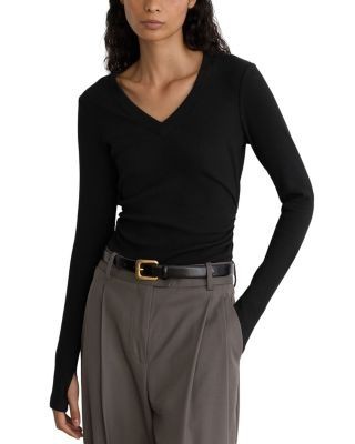 Reiss Cotton Stretch Ribbed V Neck Top