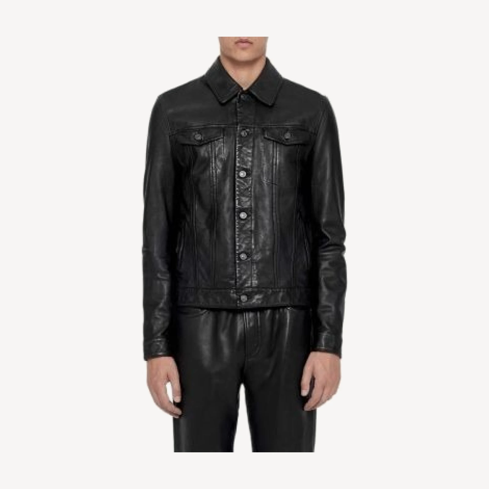 Allsaints Chaiyo Leather Slim Fit Trucker Jacket