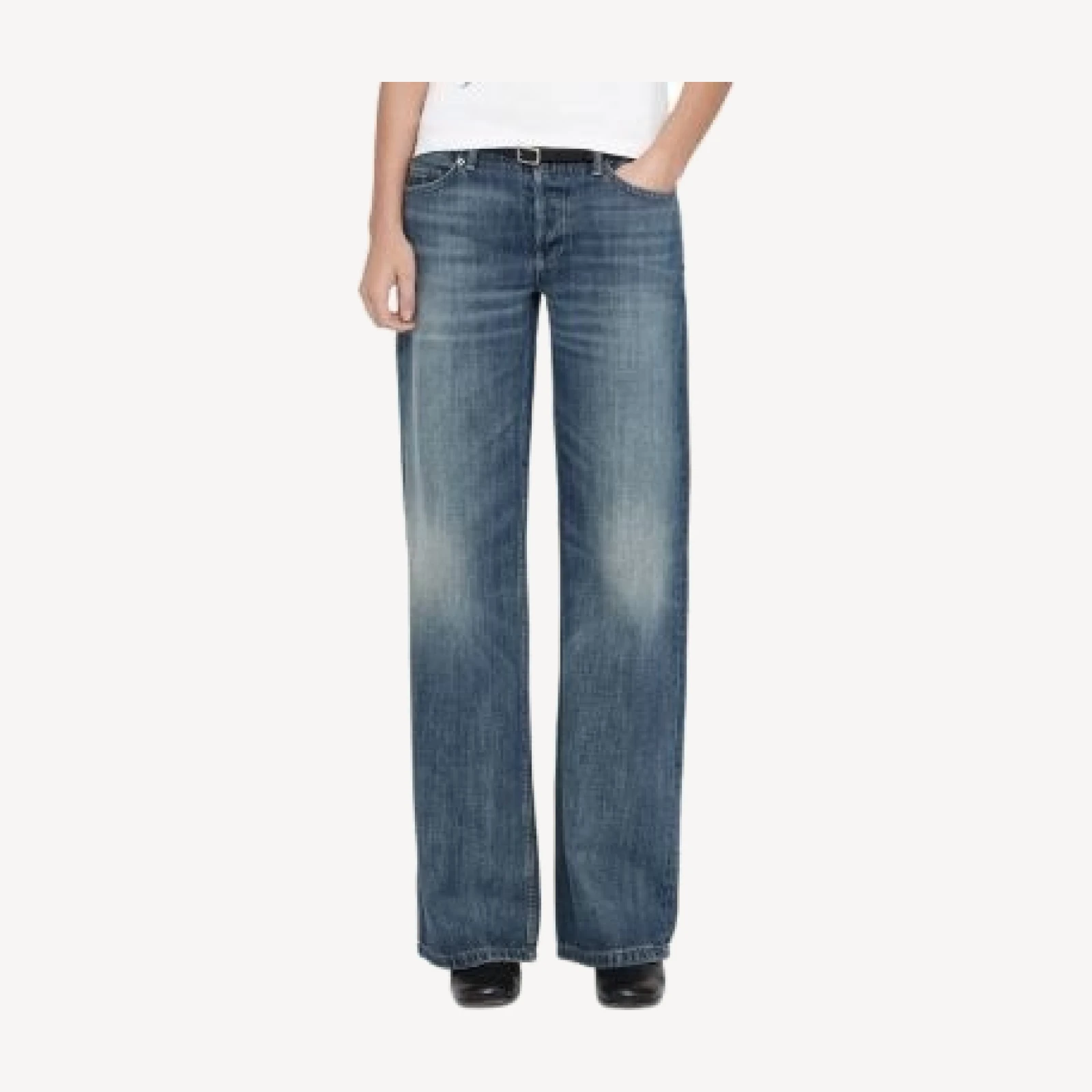 Allsaints Nico Cotton Low Rise Wide Leg Jeans in Vintage Indigo