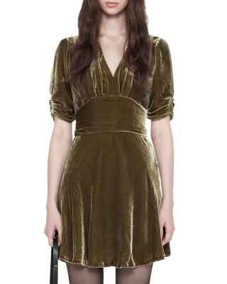 Allsaints Ena Velvet Puffed Sleeve Mini Dress