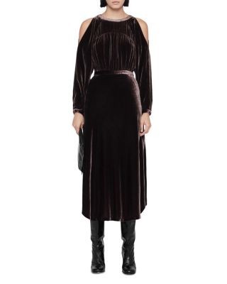 Allsaints Chrissy Velvet Cold Shoulder Midi Dress