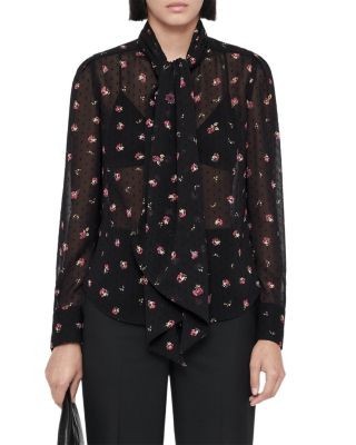 Allsaints Iris Printed Clip Dot Tie Neck Blouse