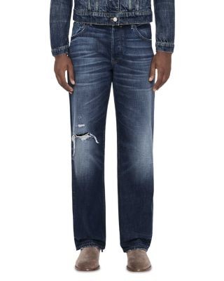 Allsaints Loose Fit Straight Jeans in Destroy Mid Indigo