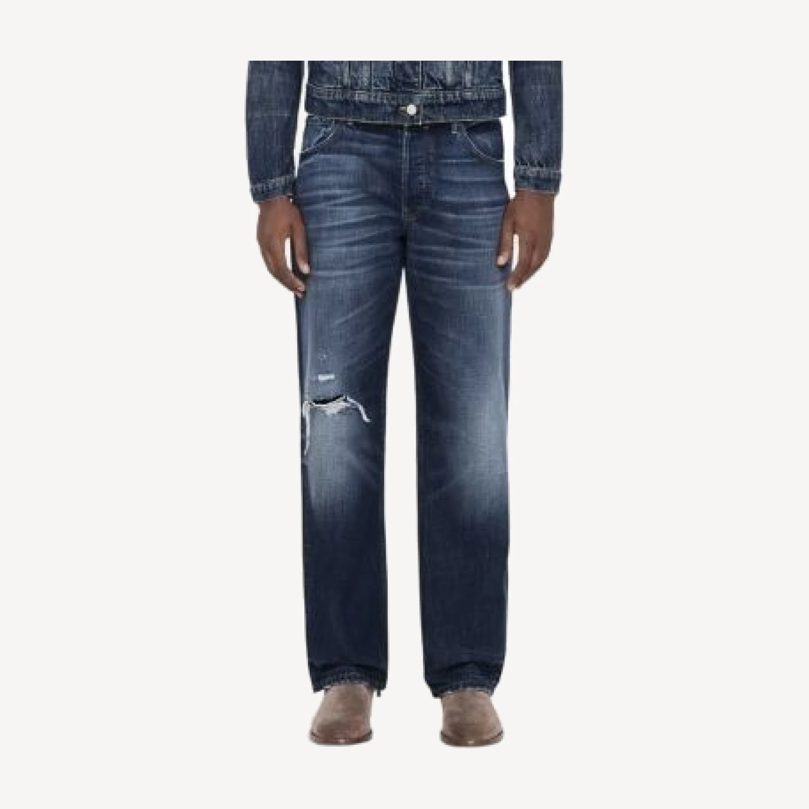 Allsaints Loose Fit Straight Jeans in Destroy Mid Indigo