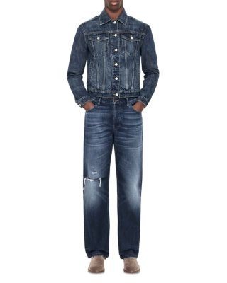 Allsaints Loose Fit Straight Jeans in Destroy Mid Indigo