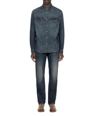 Allsaints Faded Cotton Slim Straight Fit Jeans in Tinted Dark Indigo