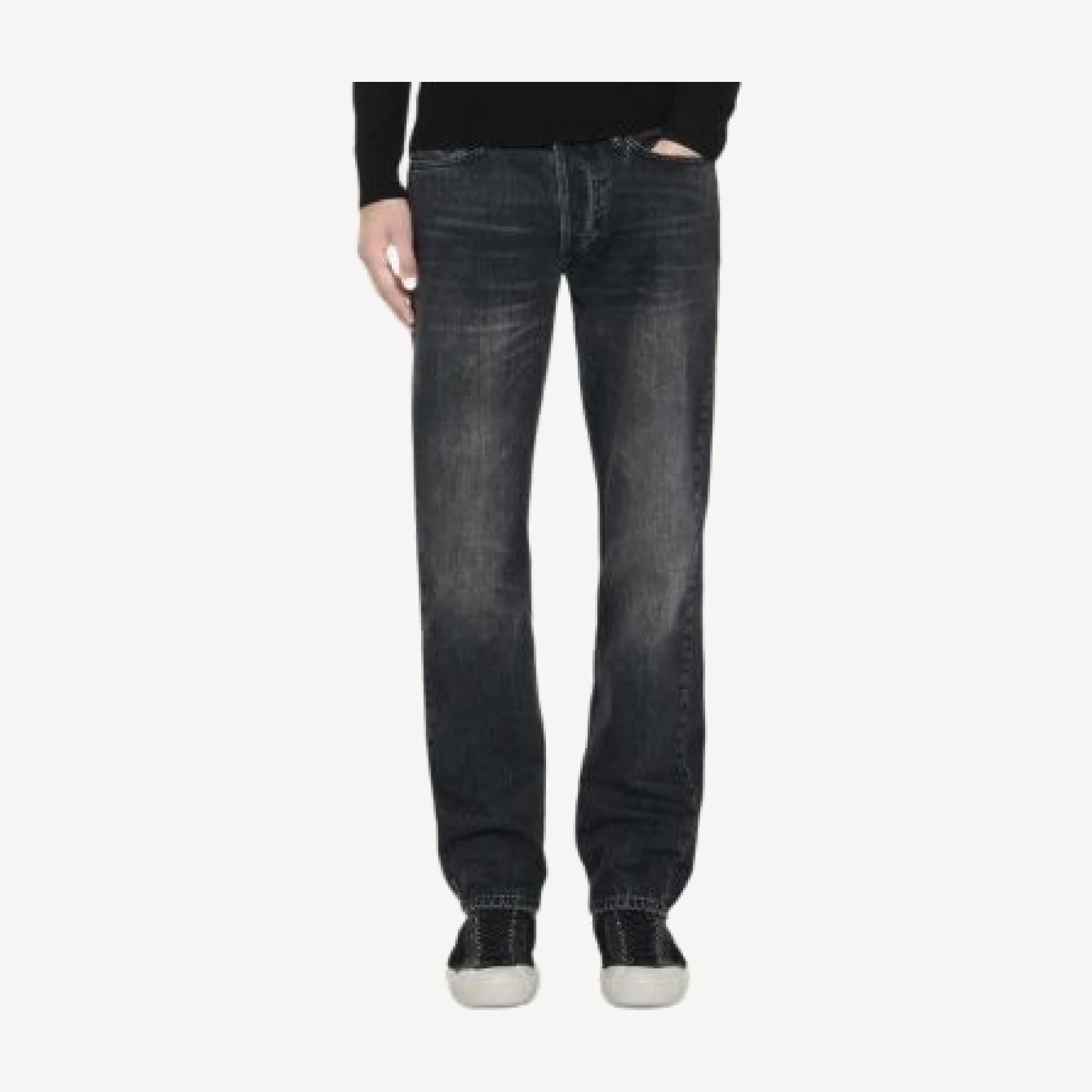 Allsaints Cotton Blend Loose Fit Five Pocket Jeans in Washed Black