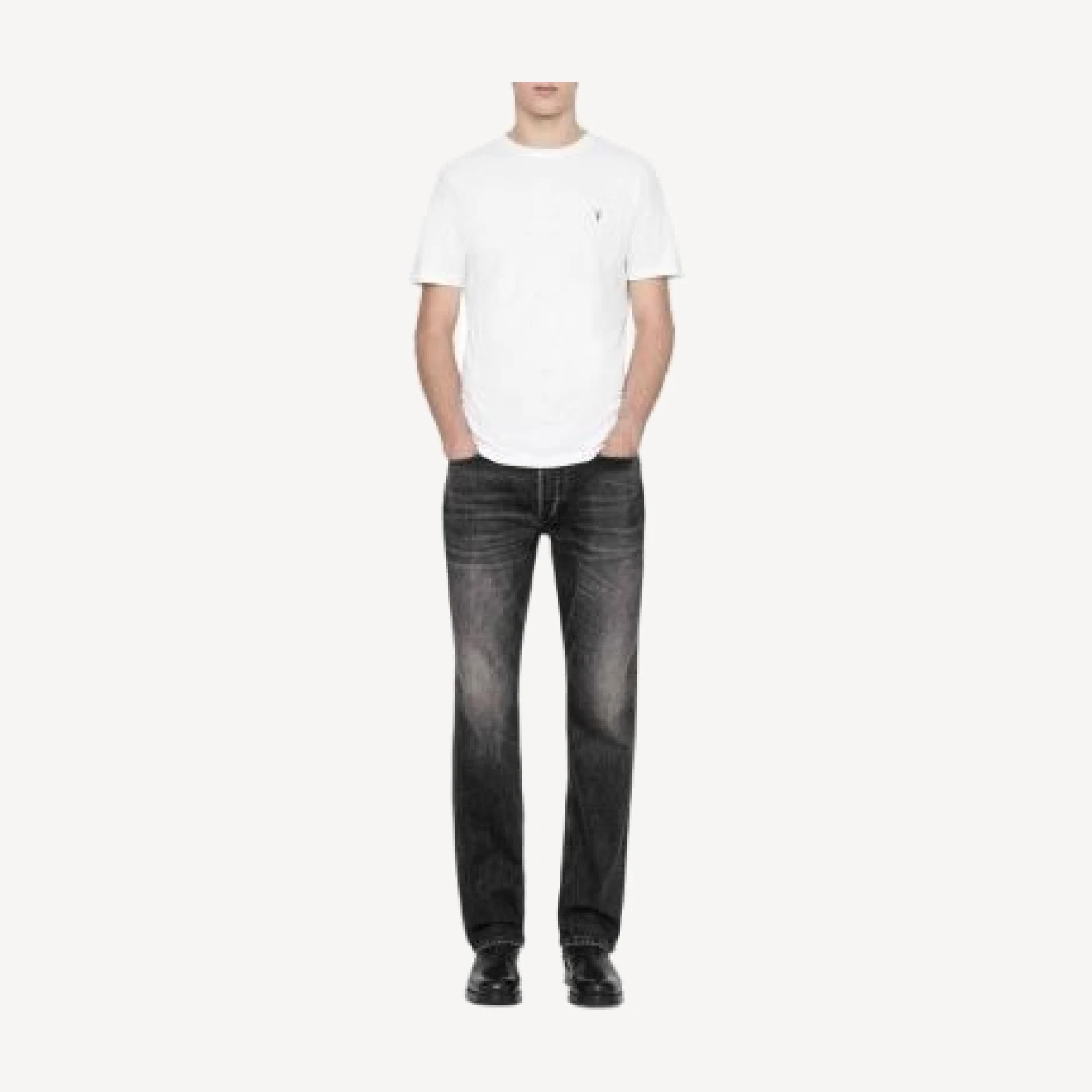 Allsaints Cotton Slim Straight Fit Jeans in Washed Black