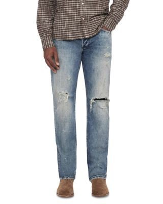 Allsaints Cotton Slim Straight Fit Jeans in Destroy Indigo