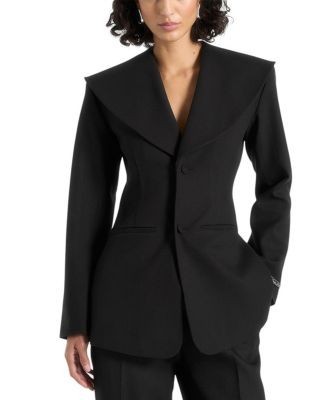 Maniere De Voir Emy Tailored Cinch Waist Shawl Blazer