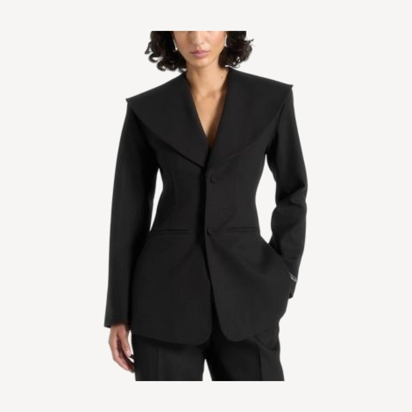 Maniere De Voir Emy Tailored Cinch Waist Shawl Blazer