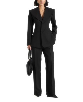 Maniere De Voir Emy Tailored Cinch Waist Shawl Blazer