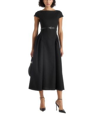 Maniere De Voir Gaia Boat Neck Flared Maxi Dress