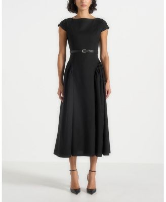 Maniere De Voir Gaia Boat Neck Flared Maxi Dress