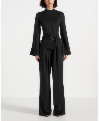 Maniere De Voir Aurore High Neck Pleated Jumpsuit with Wrap Waist