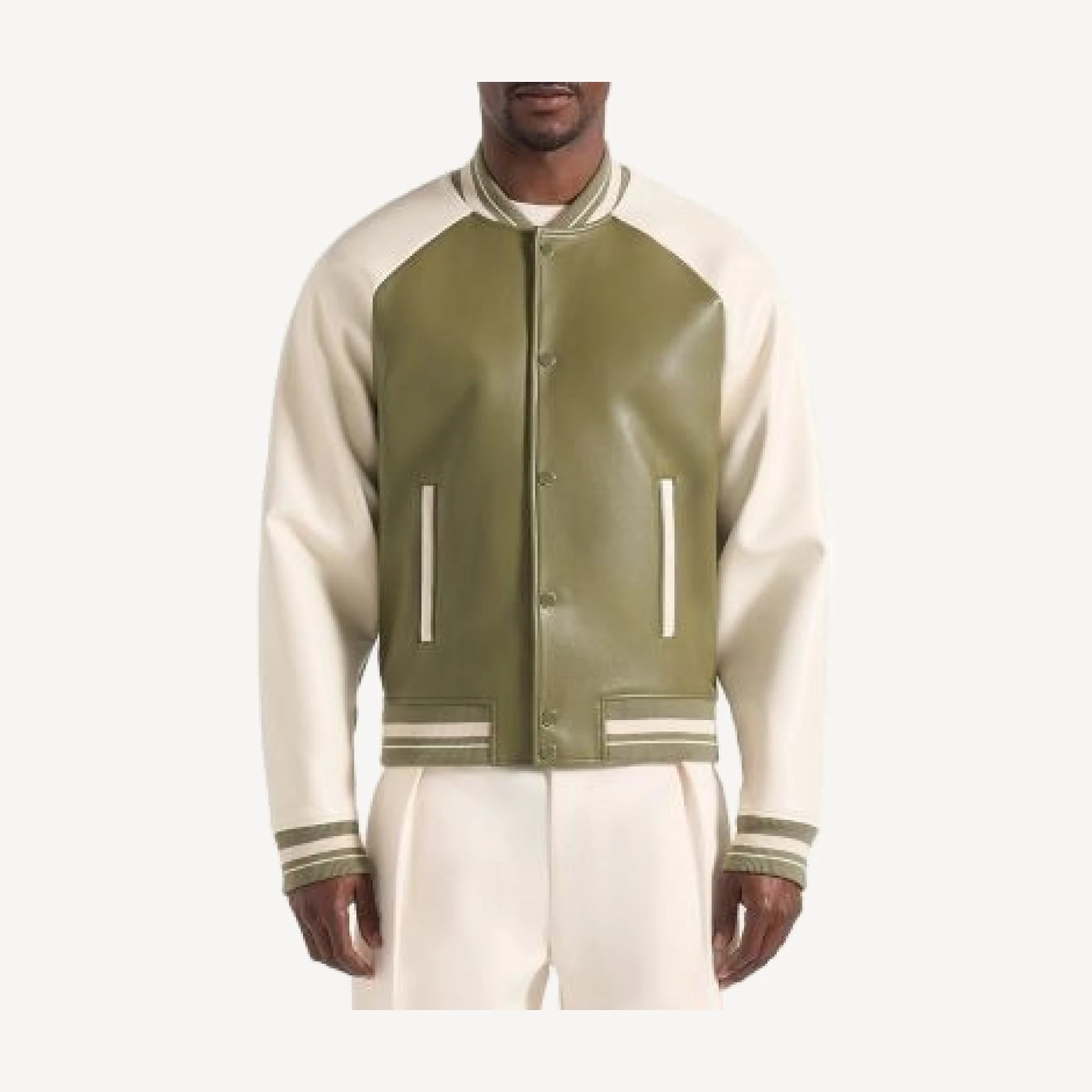 Maniere De Voir Guy Contrast Leather Bomber Jacket