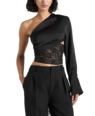 Maniere De Voir Coralie One Sleeve Lace Wrap Top