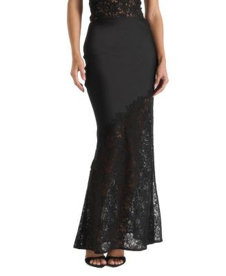 Maniere De Voir Belle Satin Lace Maxi Skirt