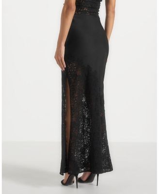 Maniere De Voir Belle Satin Lace Maxi Skirt