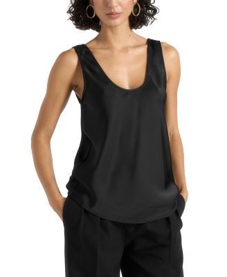 Maniere De Voir Mathilda Satin Scoop Neck Open Back Tank Top