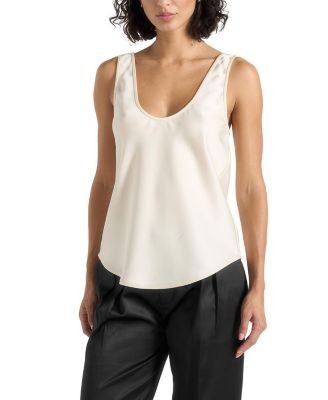 Maniere De Voir Mathilda Satin Scoop Neck Open Back Tank Top