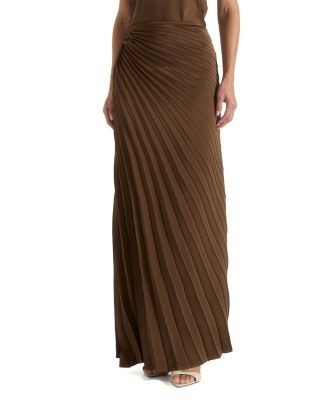 Maniere De Voir Fiona Satin Fan Pleat Maxi Skirt