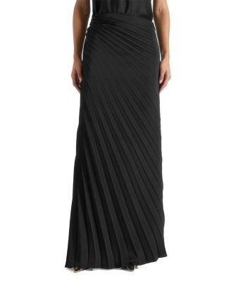 Maniere De Voir Fiona Satin Fan Pleat Maxi Skirt