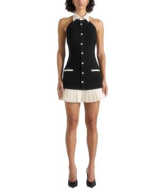 Maniere De Voir Jasmine Halterneck Pleated Mini Dress