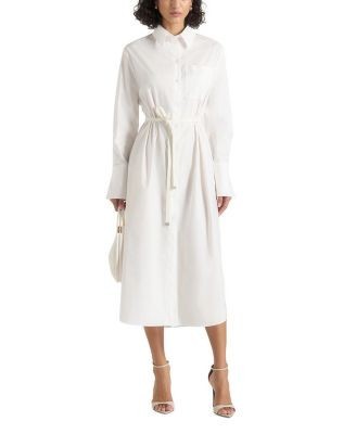 Maniere De Voir Isa Belted Cotton Midi Shirt Dress
