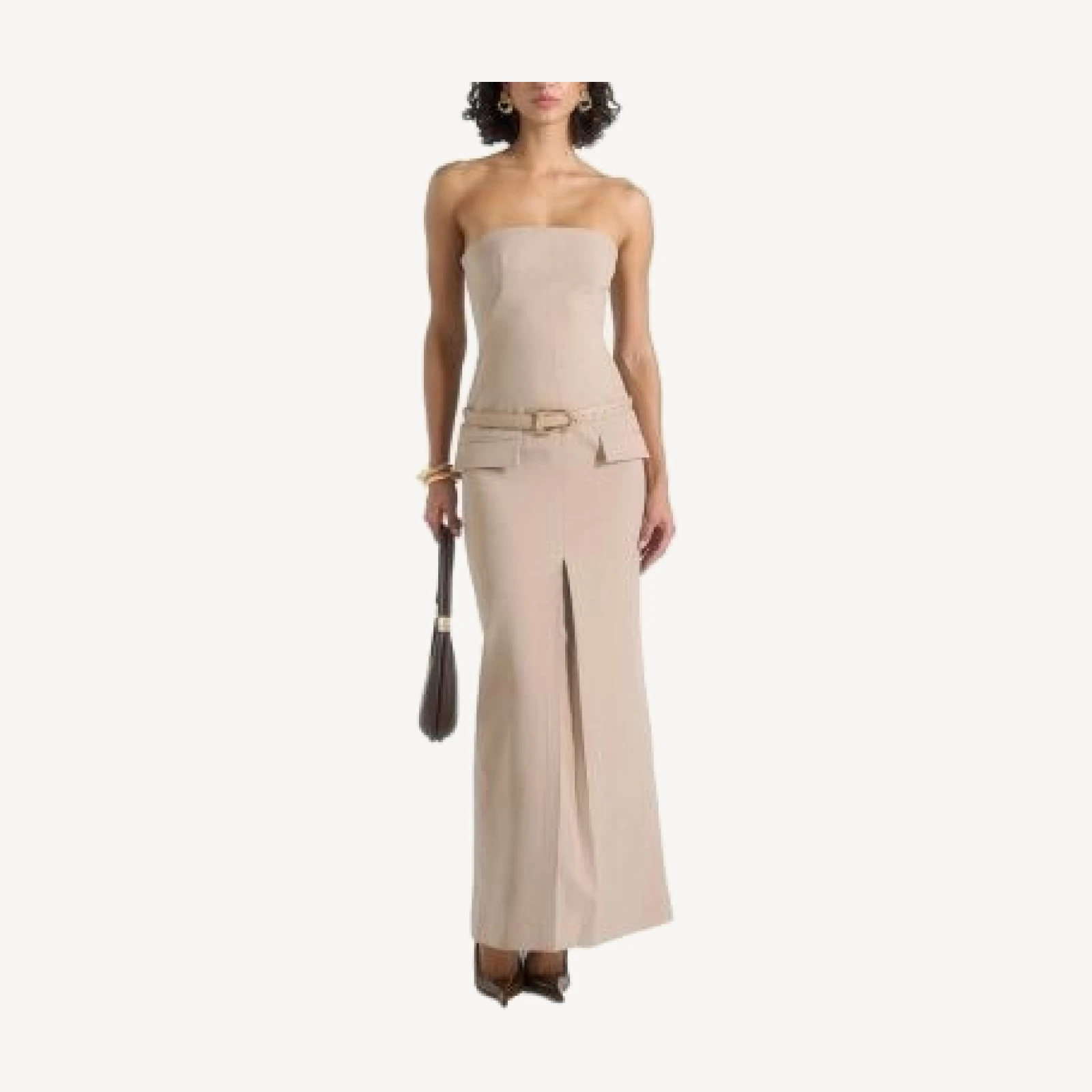 Maniere De Voir Tabitha Tailored Bandeau Belted Maxi Dress
