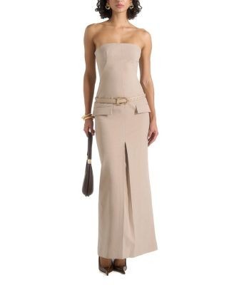 Maniere De Voir Tabitha Tailored Bandeau Belted Maxi Dress