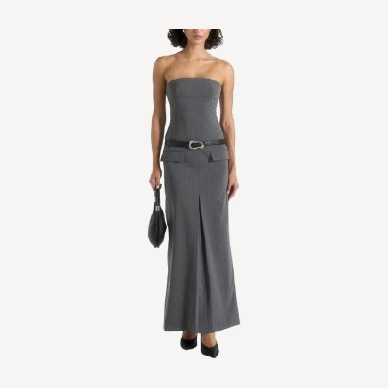 Maniere De Voir Tabitha Tailored Pinstripe Bandeau Belted Maxi Dress