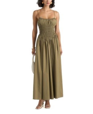 Maniere De Voir Elva Smocked Waist Cotton Maxi Dress