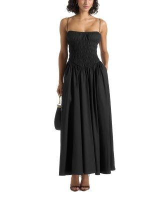 Maniere De Voir Elva Smocked Waist Cotton Maxi Dress
