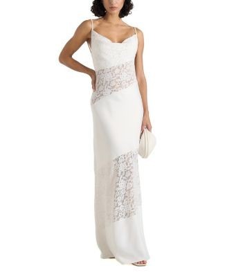 Maniere De Voir Naya Asymmetric Lace Maxi Dress