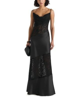 Maniere De Voir Naya Asymmetric Lace Maxi Dress