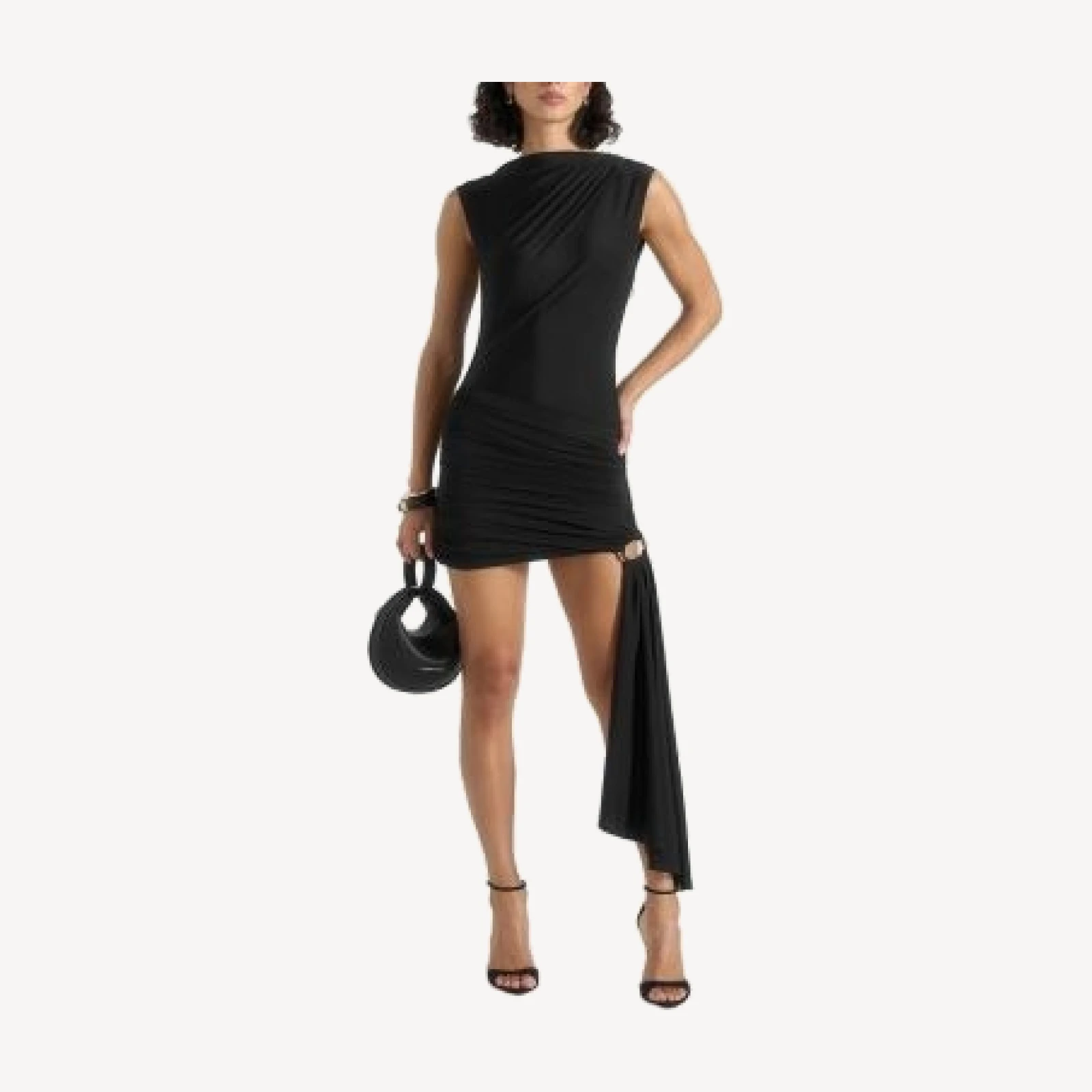 Maniere De Voir Anouk Cap Sleeve Ring Detail Drape Mini Dress