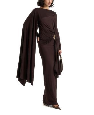 Maniere De Voir Edena Asym Ruched Draped Maxi Dress