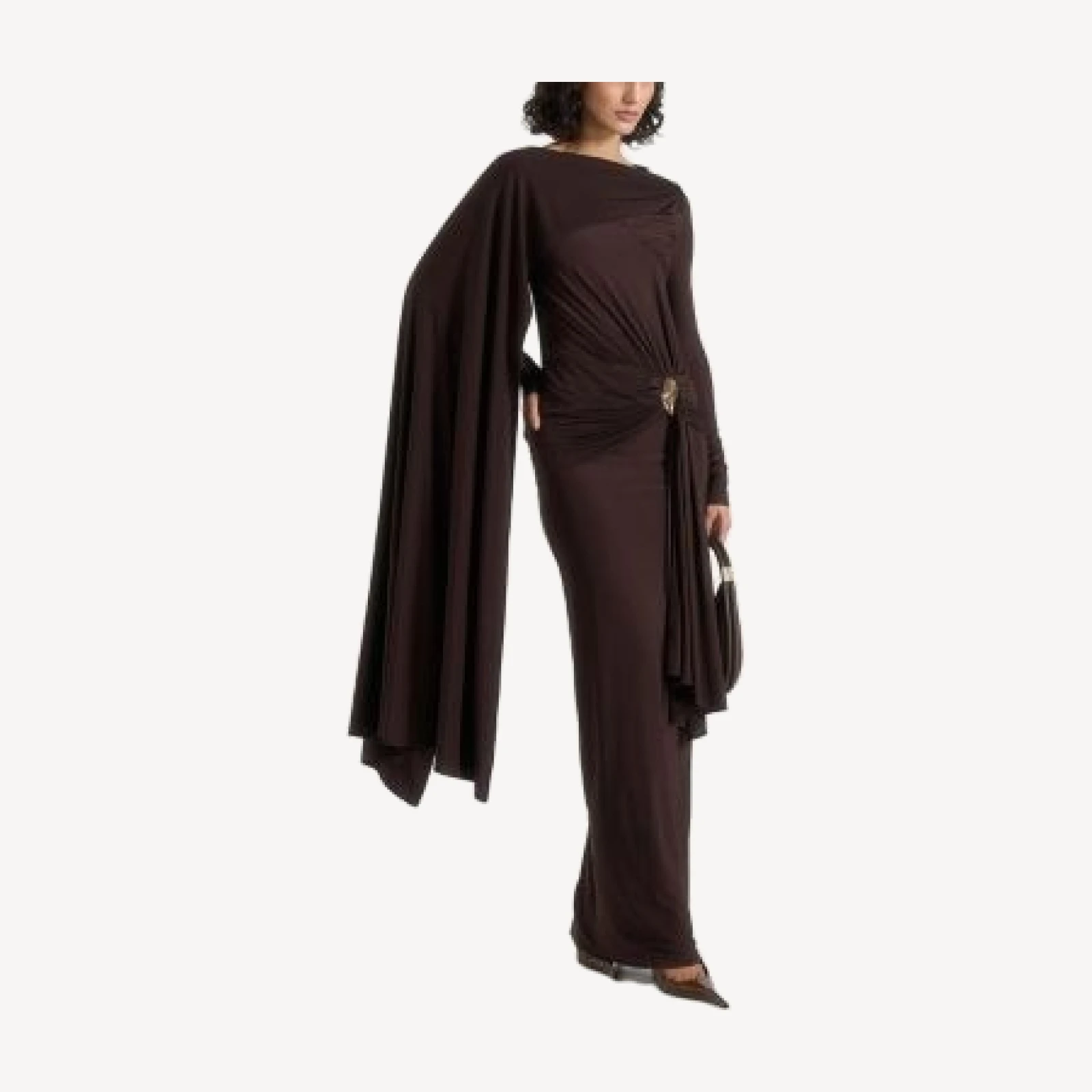 Maniere De Voir Edena Asym Ruched Draped Maxi Dress